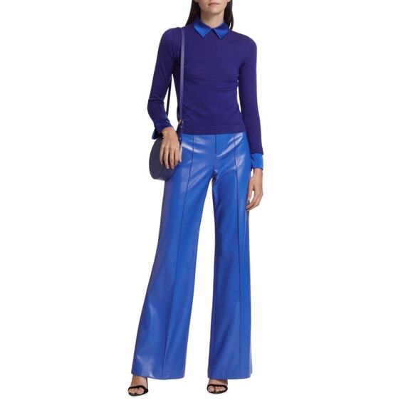 Alice + Olivia Dylan Blue Glossy Faux Leather High-Waisted Wide-Leg Pants Size 4 - Picture 3 of 7